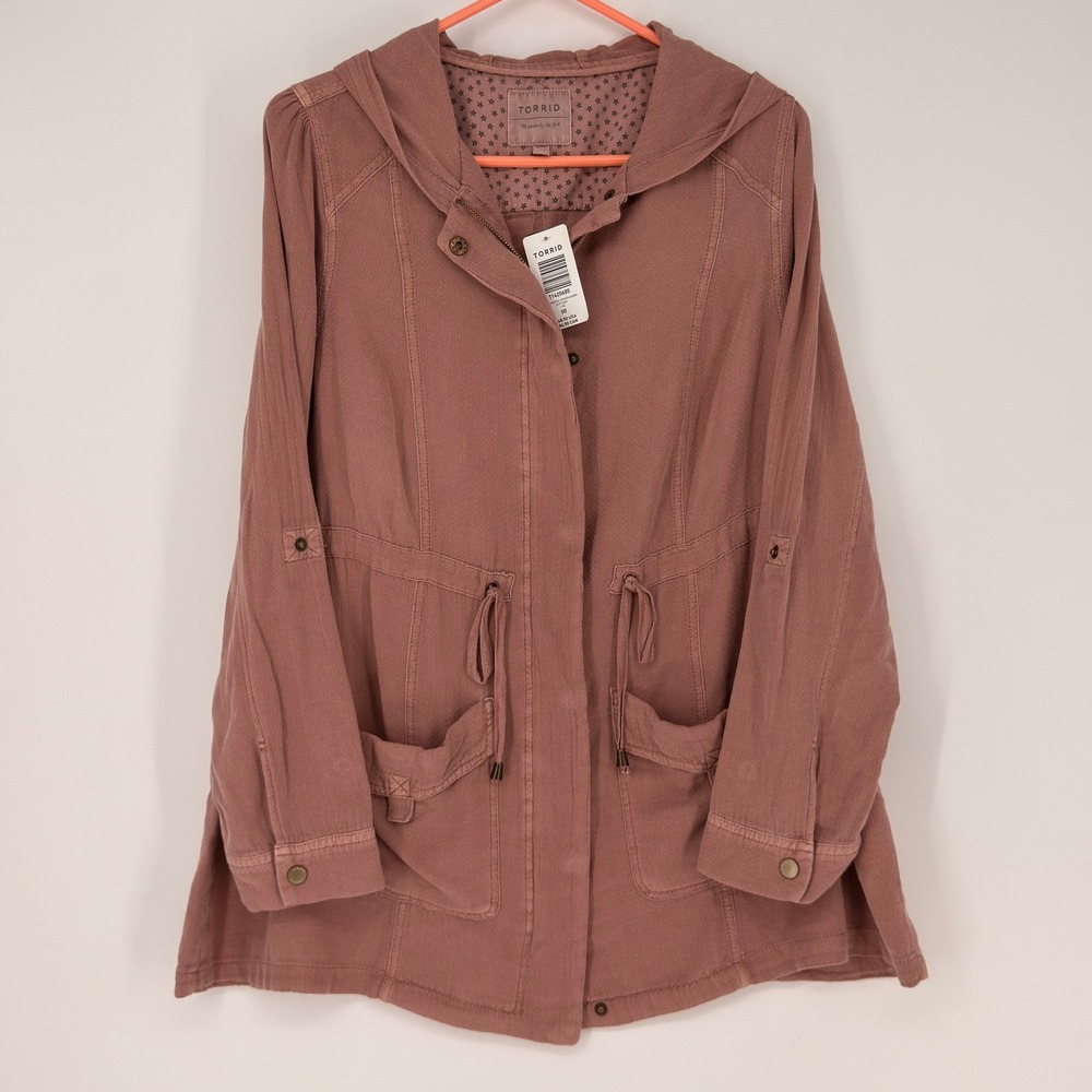 Torrid Hooded Anorak Women 00 Mauve Pink Cotton Utility Jacket NWT Star Gorpcore